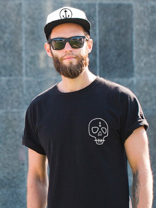 Men T-Shirt Black Wanderer Skull