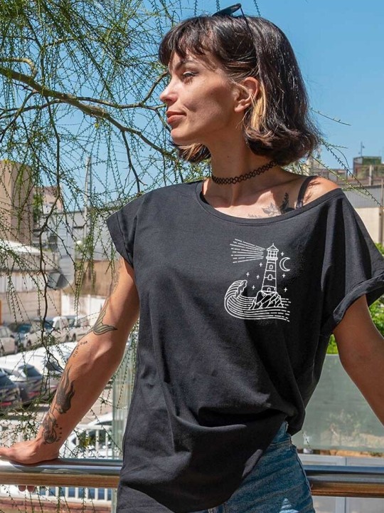 Camiseta de Mujer Negra Star Lighthouse