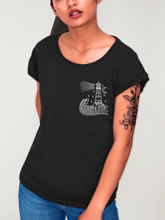 Camiseta de Mujer Negra Star Lighthouse