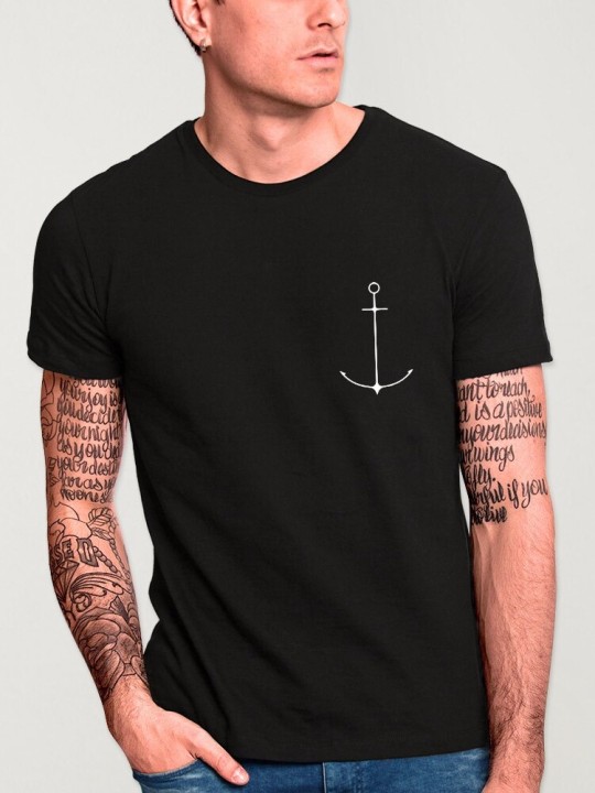 T-shirt Homme Noir Minimal Anchor