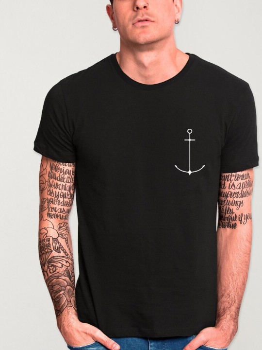 T-shirt Homme Noir Minimal Anchor