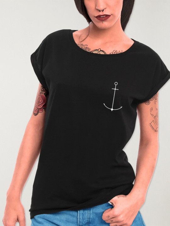 Camiseta de Mujer Negra Minimal Anchor