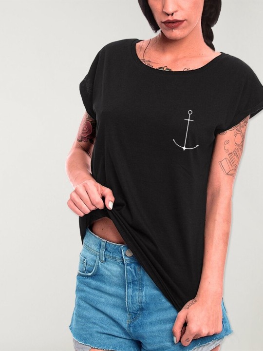 Camiseta de Mujer Negra Minimal Anchor