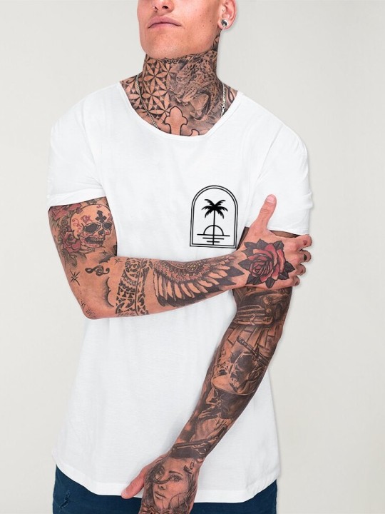 Men T-Shirt Open Neck White Spirit