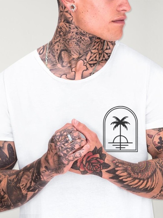 Men T-Shirt Open Neck White Spirit