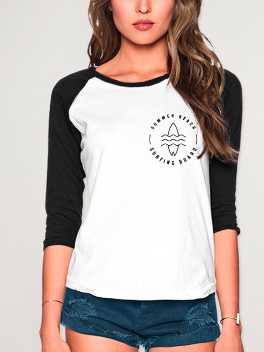 Shirt 3/4 Ärmeln Damen Weiß/Schwarz Baseball Summer Paradise