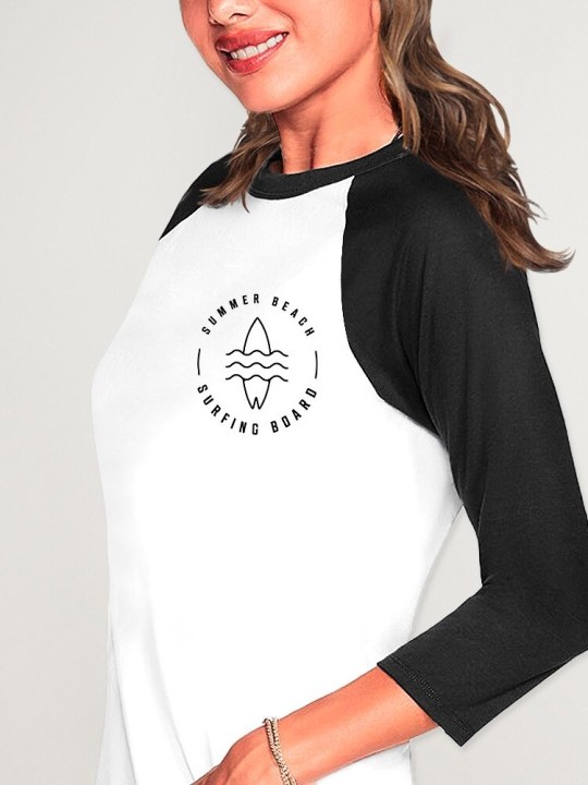 Shirt 3/4 Ärmeln Damen Weiß/Schwarz Baseball Summer Paradise