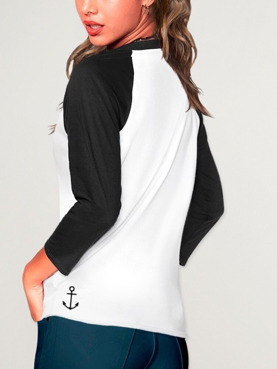Shirt 3/4 Ärmeln Damen Weiß/Schwarz Baseball Summer Paradise