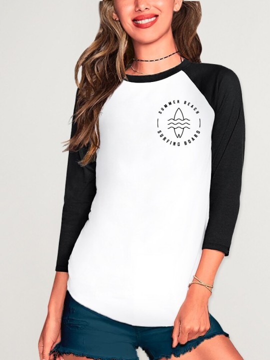 Shirt 3/4 Ärmeln Damen Weiß/Schwarz Baseball Summer Paradise