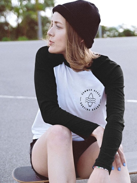 Shirt 3/4 Ärmeln Damen Weiß/Schwarz Baseball Summer Paradise