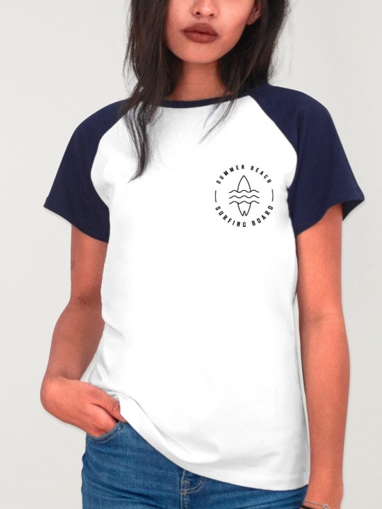 T-shirt Unisexe Blanc/Bleu Marine Baseball Summer Paradise