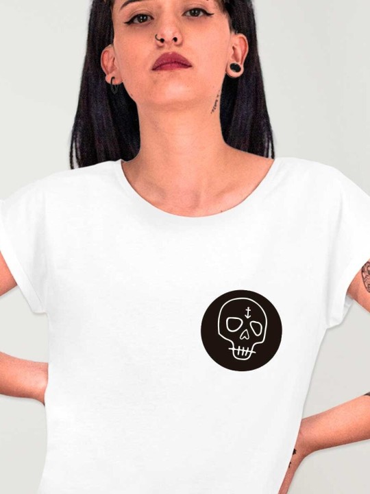 Camiseta de Mujer Blanca Wanderer Skull