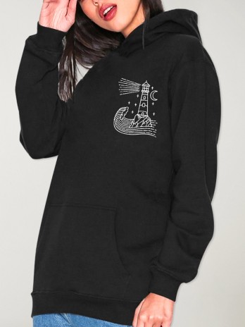 Women Hoodie Black Star Lighthouse