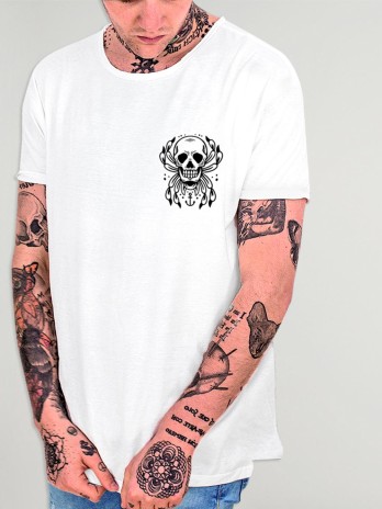 Men T-Shirt Open neck White Spider Skull