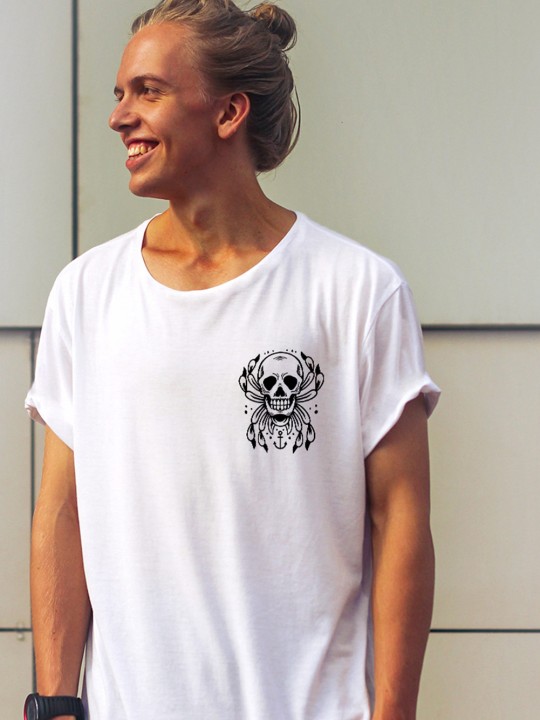 Camiseta de Hombre Cuello Abierto Blanca Spider Skull