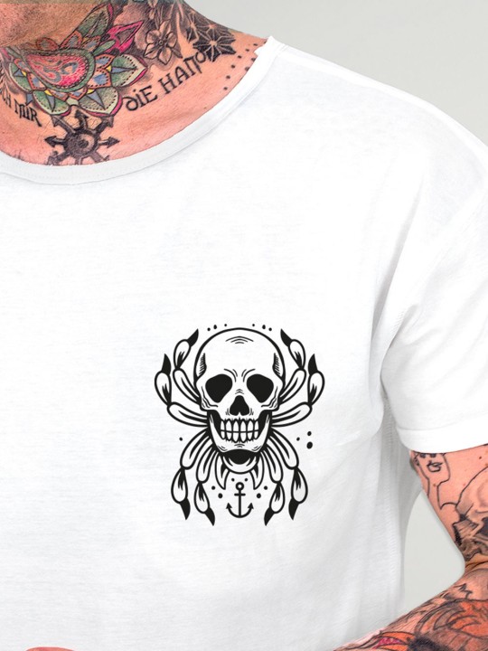 Maglietta Uomo scollo rotondo Bianca Spider Skull