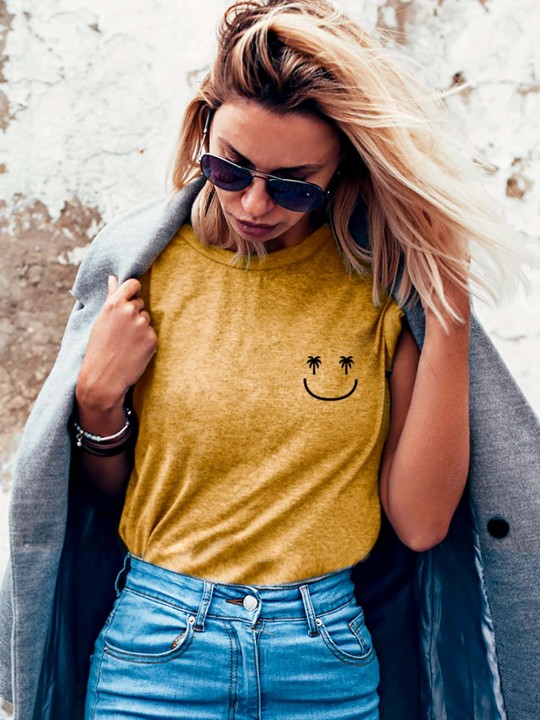 T-shirt Unisexe Moutarde Smiley Palm