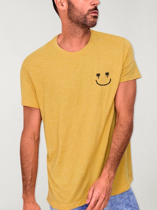 Men T-Shirt Mustard Smiley Palm