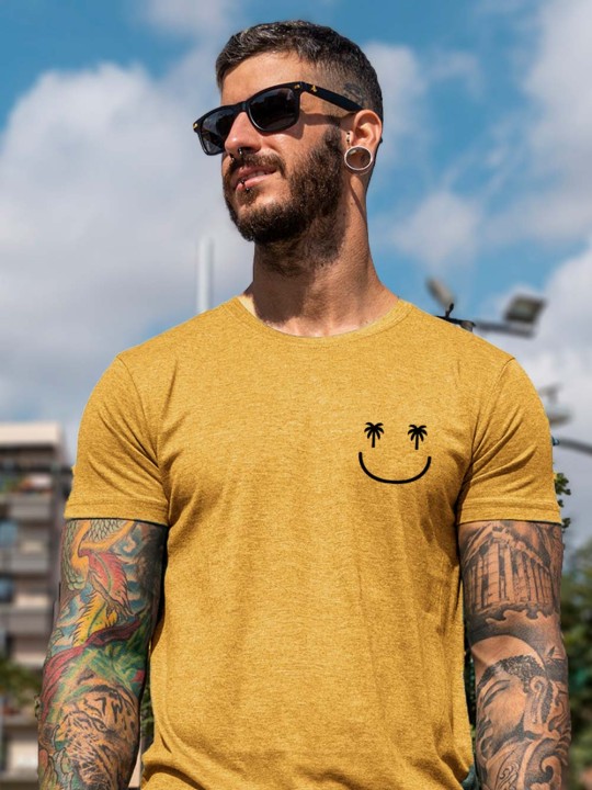 Men T-Shirt Mustard Smiley Palm