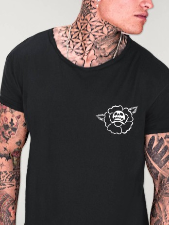 Maglietta Uomo scollo rotondo Nera Skull Rose