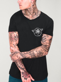 Men T-Shirt Open neck Black Skull Rose